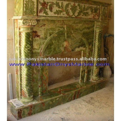 Dark Green Onyx Carving Fireplace